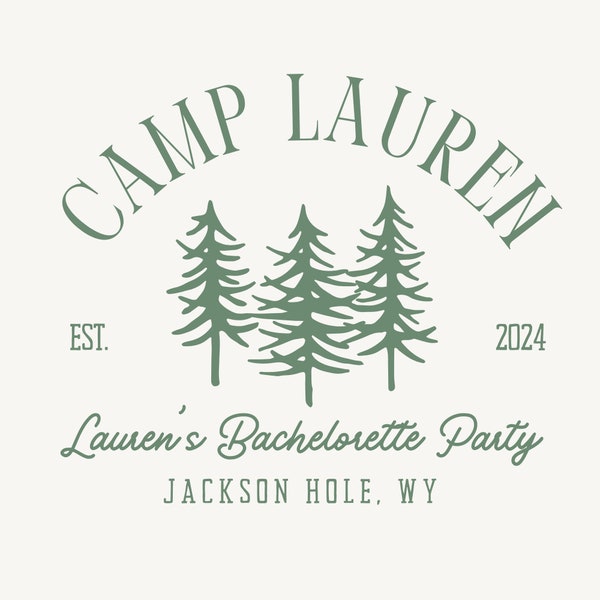 Plantilla de logotipo de Bach Camp, logotipo editable de Camp Bach, camisetas de campamento para despedida de soltera, tema de nombre de campamento de novia, plantilla de logotipo de Canva, aventura de novia