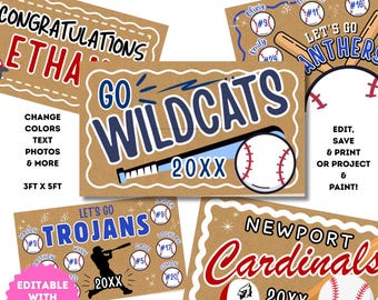 Baseball Team Tball Team Banner Template DIY Paintable Canva Editable 3x5 Customizable Butcher Paper Banner Mockup