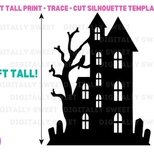 Plantilla PDF imprimible de rastreo y corte de casa encantada de 6 pies de altura - Decoración de Halloween - Exhibición de Halloween DIY de cartón de madera de 6 pies de alto