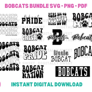 Bobcats SVG Bundle fall sports designs Bobcat High school mascot designs 13 designs Bobcat mascot options for tshirts sweatshirts and more