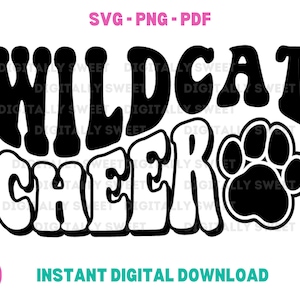 Wildcat Cheer Wildcats Cheerleader Wavy Font Bubble Letters SVG PNG PDF Football Fall Sports School Spirit Vector for T-shirts Cut files
