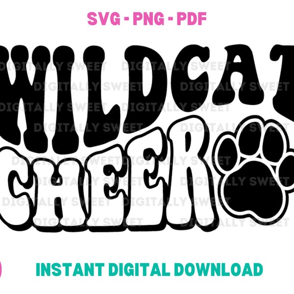 Wildcat Cheer Retro Wavy Font Bubble Letters SVG PNG PDF - Football Fall Sports - School Spirit - Vector for T-shirts Cut files