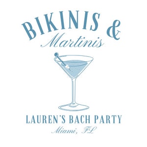 Bikinis and Martinis Bach Party Logo Bachelorette Logo Canva Template Editable Social Club Logo Girls Club For Bridal Party Shirts Logo