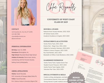 Plantilla de Canva para currículum de hermandad, color rosa y marfil, paquete de reclutamiento editable con foto, carta de presentación con estilo griego, conjunto de documentos urgentes con estilo.