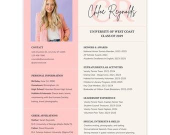 Rush Resume Sorority Canva Template Pink & Ivory Bearbeitbares Einstellungspaket mit Foto Niedlichem griechischem Lebensanschreiben Stilvolles Rush-Dokument