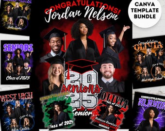 Szablon Canva na koszulkę z okazji ukończenia szkoły w 2025 r. Prezent dla absolwenta Edytowalny szablon Projekt koszulki dla absolwentów Projekt koszulki dla absolwentów Pakiet szablonów zdjęć