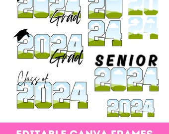 2024 Senior Canva Photo Frame Template '24 Graduate Canva Frames Bundle Class of 2024 College Graduate Drag and Drop Canva Editable Template