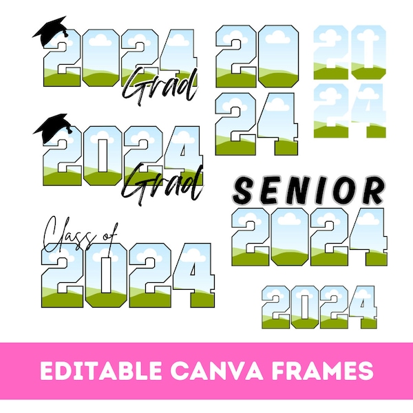2024 Senior Canva Photo Frame Template '24 Graduate Canva Frames Bundle Class of 2024 College Graduate Drag and Drop Canva Editable Template