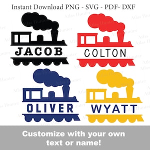 Monograma de nombre dividido de tren SVG, motor de tren, locomotora, monograma dividido, archivo de corte pdf, DXF, png, etiqueta de nombre, niños, Cricut, silueta, descarga instantánea