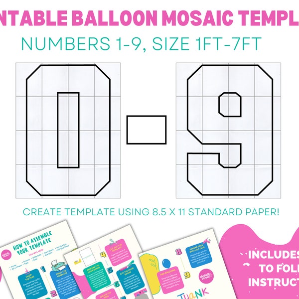 Large Number Template Print and Cut Oversized Marquee Numbers Cardboard Numbers Foam Board Templates 1ft-7ft Marquee Balloon Mosaic Numbers