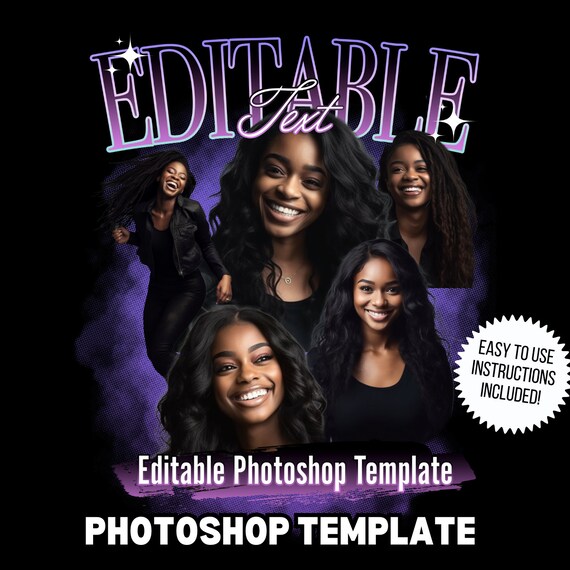 Bootleg Photoshop Template Vintage Rap Tee PSD Custom Photo Birthday Concert Shirt 90s bootleg rap template Birthday Editable Graduation
