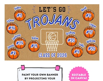 Senior Night Basketball Banner Canva Template | DIY Team Poster, Project & Trace Design