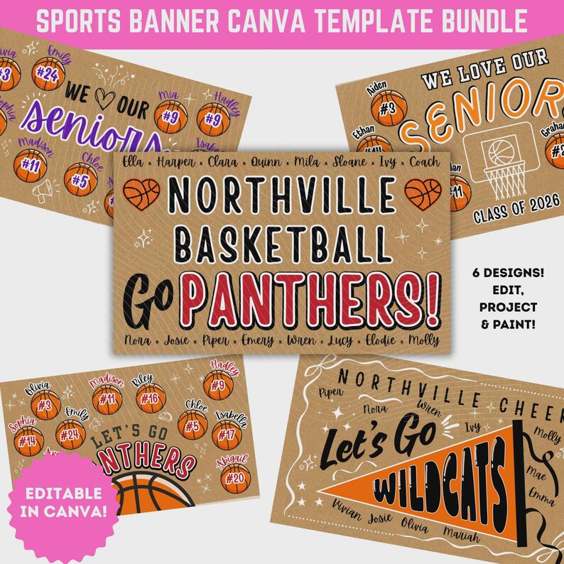 Project and Paint Basketball Team Butcher Paper Banner Template Sign Senior Night Banner Canva DIY Team Poster Bundle image 7
