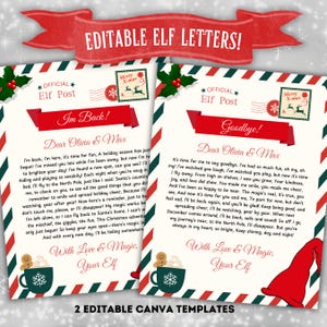 Plantilla de carta de regreso de elfo Plantilla editable de carta de regreso de elfo Carta de despedida de elfo Estante de elfo navideño Carta imprimible en Canva PDF de vacaciones Accesorio de elfo