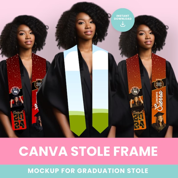 Custom Grad Stole Mockup Canva Frame Template For Etsy Listing Photos Drag and Drop Canva Frame for 2024 Graduation Stoles