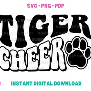 File di taglio per cheerleader Tiger Wavy Font SVG per cheerleader Tigers School Spirit Shirt Design File di taglio per genitori Tigers Magliette per studenti Squadra di cheerleader