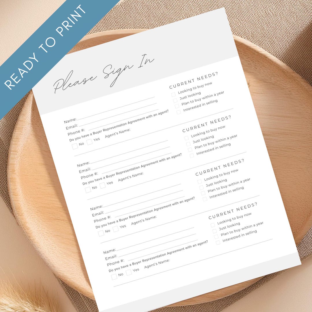 Real Estate Open House Sign in Sheet Printable Editable Canva Template ...