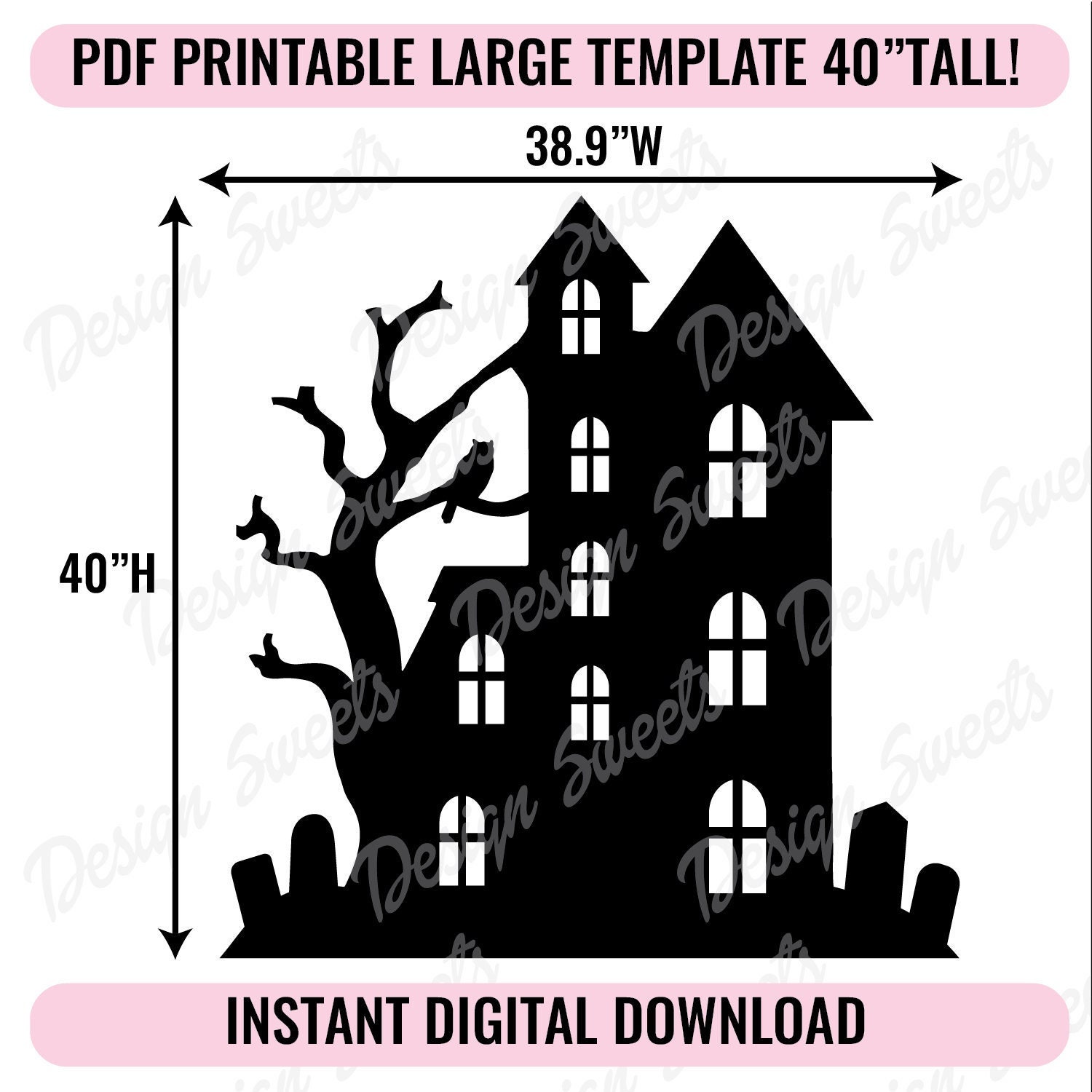 Haunted House Printable Trace and Cut PDF Template Halloween Decor 40 Tall Wood Cardboard Poster Board Styrene DIY Halloween Display - Etsy