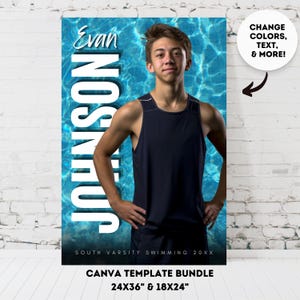 Swim Poster 24x36 Canva Template Senior Night 18x24 Entwerfen Sie Ihre eigenen benutzerdefinierten Senior-Schwimmen-Sportposter