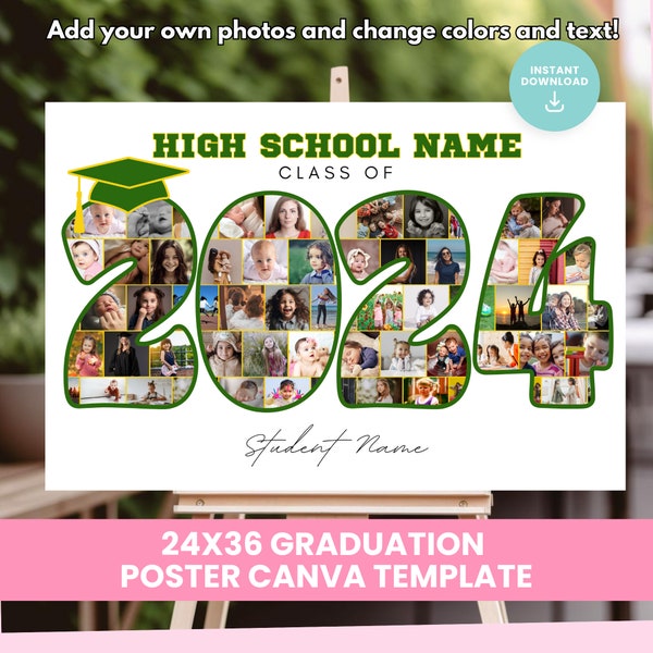 2024 Graduation Welcome Canva Grad Open House Sign 24x36 poster Template Class of 2024 Canva Frame Customizable Photo Collage 2024 Grad Sign