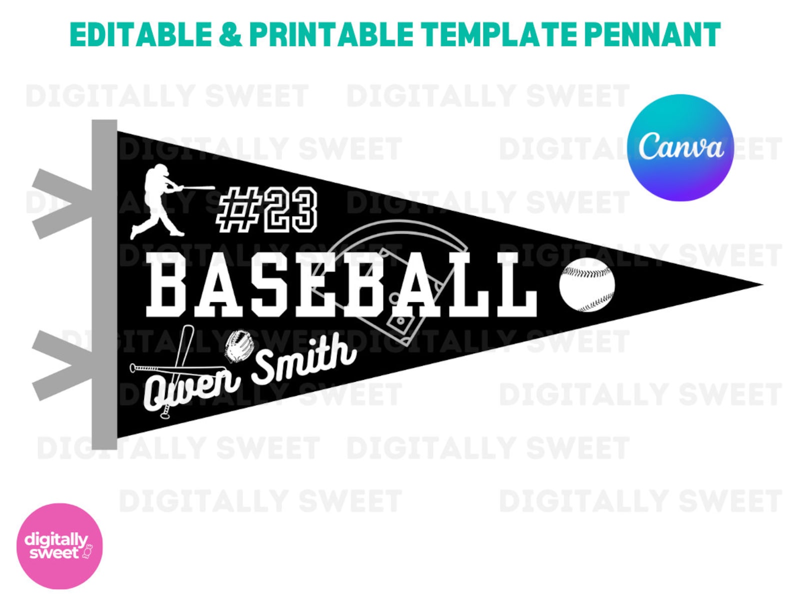 Baseball Pennant Flag Editable Template Baseball Player Flag - Etsy