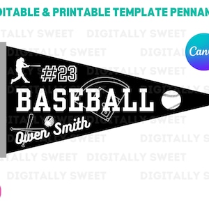 Baseball Pennant Flag Editable Template Baseball Player Flag Canva Printable Sports  Vintage Customizable School Team Pennant Template