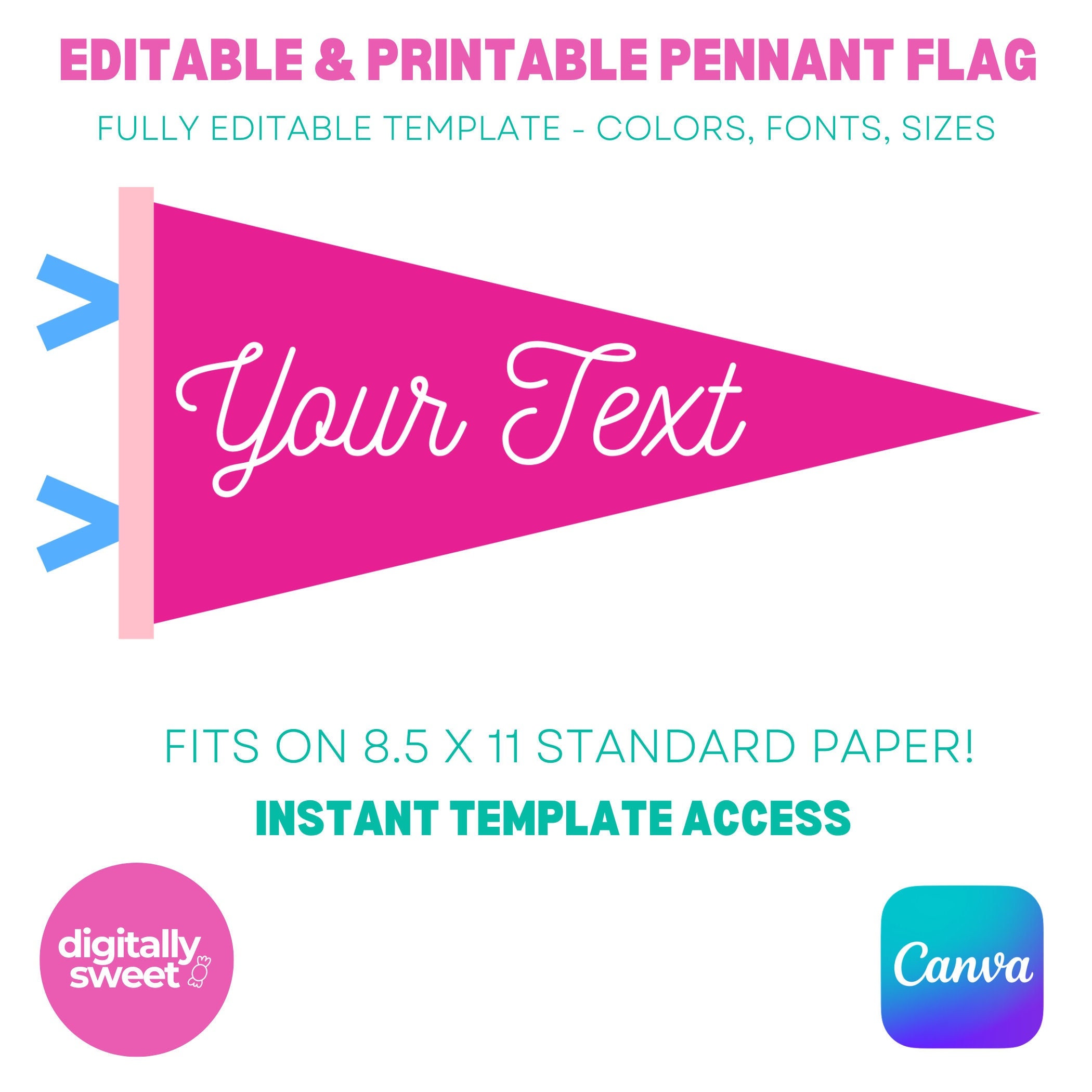 Pennant Flag Editable Template Canva Printable PNG Sports Etsy Pennant Flag Editable Template Canva Printable PNG Sports Etsy