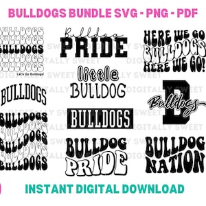 Bulldog Cut File Bundle Designs Clipart Bundle Fall Sports School Bulldogs Mascot Design 10 unique designs Parent Wear Student Apparel PNG