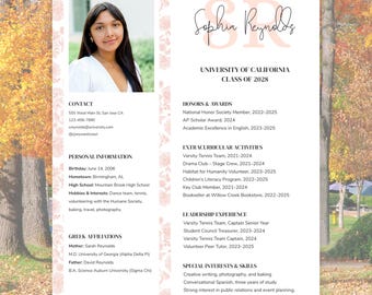 Plantilla de Canva para currículum de hermandad griega, elegante paquete de reclutamiento editable con foto, linda carta de presentación de vida griega, elegante y rápido.
