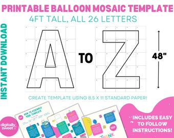 Balloon Mosaic Template Letters A to Z | Create Stunning 4ft Marquee or Balloon Mosaic Numbers or Photo Collage Backgrounds