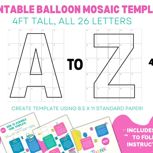 Instant Download Balloon Mosaic Template Letters A to Z | Create Stunning 4ft Marquee or Balloon Mosaic Numbers or Photo Collage Backgrounds