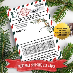 Etykieta wysyłkowa do druku Elf Pomysł na zestaw etykiet zwrotnych Elf Etykieta do druku Elf Etykieta pocztowa Elf Boże Narodzenie Pomysły na przybycie Elfa Przedszkole Święta