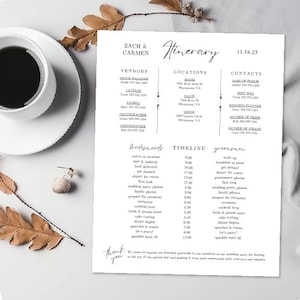 Wedding Itinerary Template Editable Wedding Party Timeline Easy to Edit Venue Information Wedding Day Times For Bridal Party Digital Print