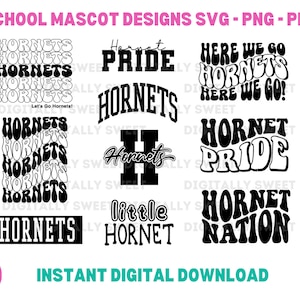 Hornets SVG PNG PDF clipart cut file bundle fall sports school mascot designs 9 different options for tshirts sweatshirts and more