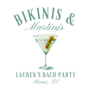 Bikinis and Martinis Bach Party Logo Bachelorette Logo Canva Template Editable Social Club Logo Girls Club For Bridal Party Shirts Logo