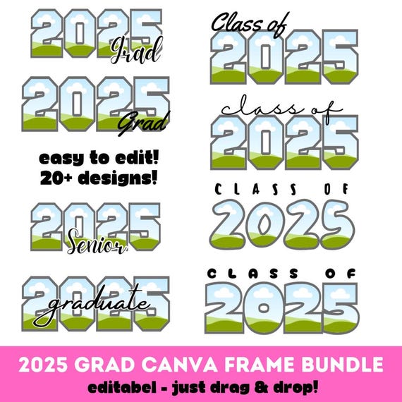 2025 Senior Canva Photo Frame Template '25 Graduate Canva Frames Bundle Class of 2025 High School Graduate Drag and Drop Editable Template