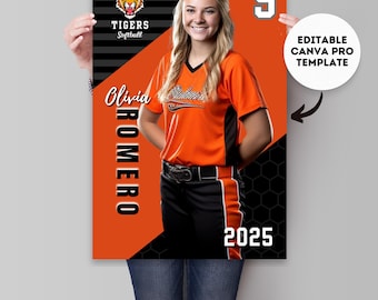 Senior Softball Poster Template Girls Soft ball Ladies Sports Poster Editable Canva Template Basketball Sports Customizable Softball