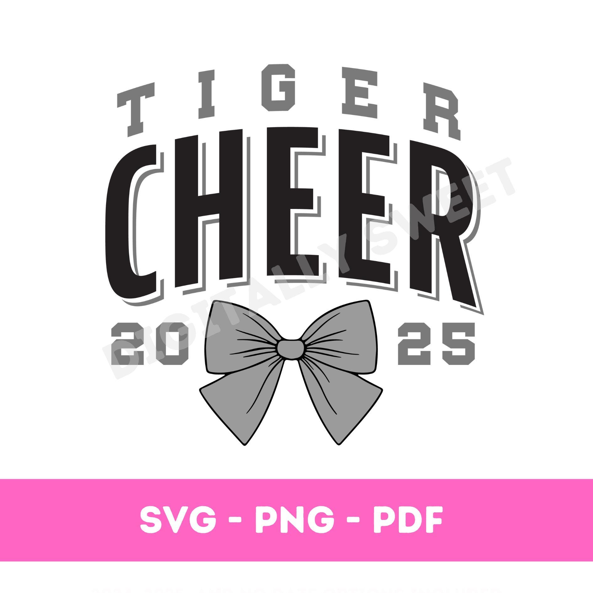 Tiger Cheer Bow Coquette Cut File Tigers Cheerleader SVG School Spirit Shirt Design Cut Files for Tigers Parents Student Shirts Cheer Team