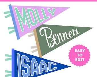 Modello modificabile con bandiera a stendardo Canva Pro, stampabile, PNG, sportivo, per asilo nido, avventura, vintage, personalizzabile, scuola, stampa, download digitale