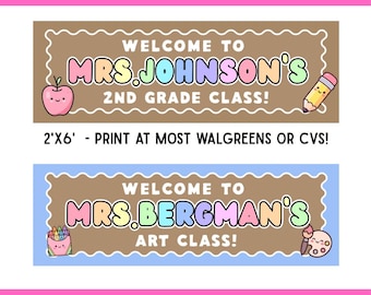 Back to School Kraft Paper Banner Teacher Printable Canva Template DIY Painted Butcher Paper Editable 2x6 Customizable Mockup