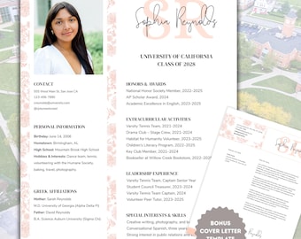 Plantilla Canva para currículum de hermandad, elegante paquete de reclutamiento editable con foto, carta de presentación con estilo griego, conjunto de documentos urgentes con estilo