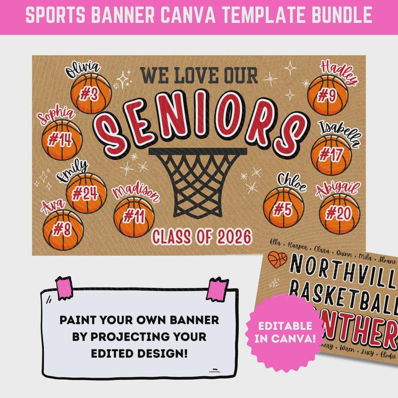 Project and Paint Basketball Team Butcher Paper Banner Template Sign Senior Night Banner Canva DIY Team Poster Bundle image 5