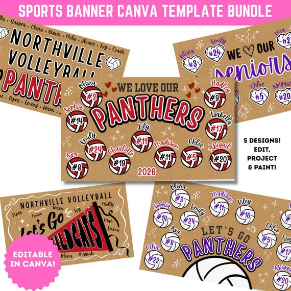 Project and Paint Volleyball Team Butcher Paper Banner Template Sign Senior Night Banner Canva DIY Team Poster Bundle