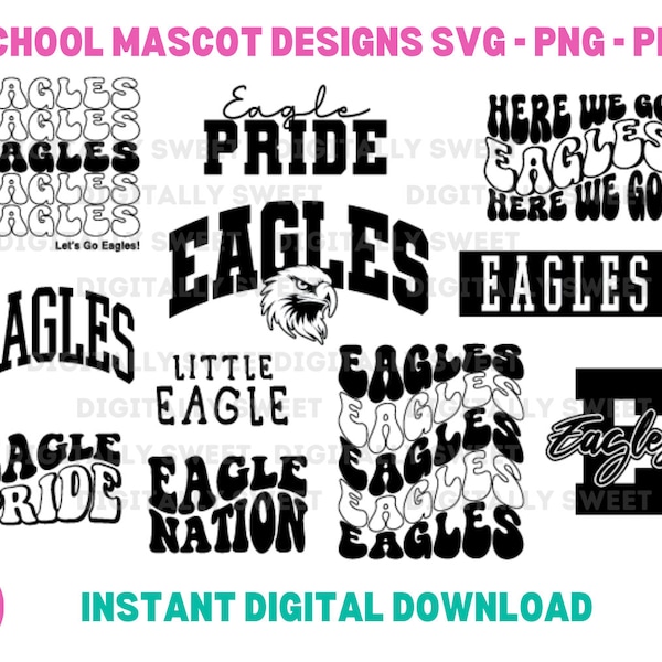 Eagles Cut File Bundle Eagle SVG Clipart Cut Files Bundle Fall Sports School Eagle Mascot Designs unique design Eagle Apparel for Students