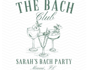 The Bach Club Logo Editable Canva Template Bachelorette Party Logo Bridal Party Shirts Custom Canva Logo Template Social Club Drinks Logo
