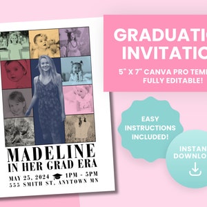 Eras Senior Graduation Template Editable 5x7 Eras Grad Birthday Party Announcement Create Your Own Eras Design Theme Party Invitation