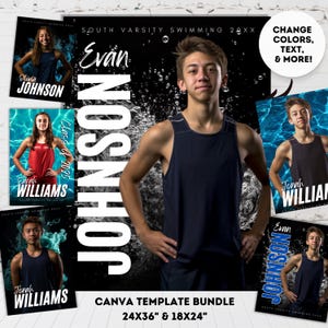 Swim Poster 24x36 Canva Template Senior Night 18x24 Entwerfen Sie Ihre eigenen benutzerdefinierten Senior-Schwimmen-Sportposter