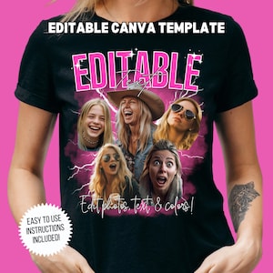 Custom Bootleg Rap Tee Template Custom Photo Birthday Concert Shirt 90s bootleg rap design template 30th Birthday Bach Party Rap T Editable