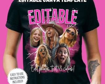 Custom Bootleg Rap Tee Template Custom Photo Birthday Concert Shirt 90s bootleg rap design template 30th Birthday Bach Party Rap T Editable
