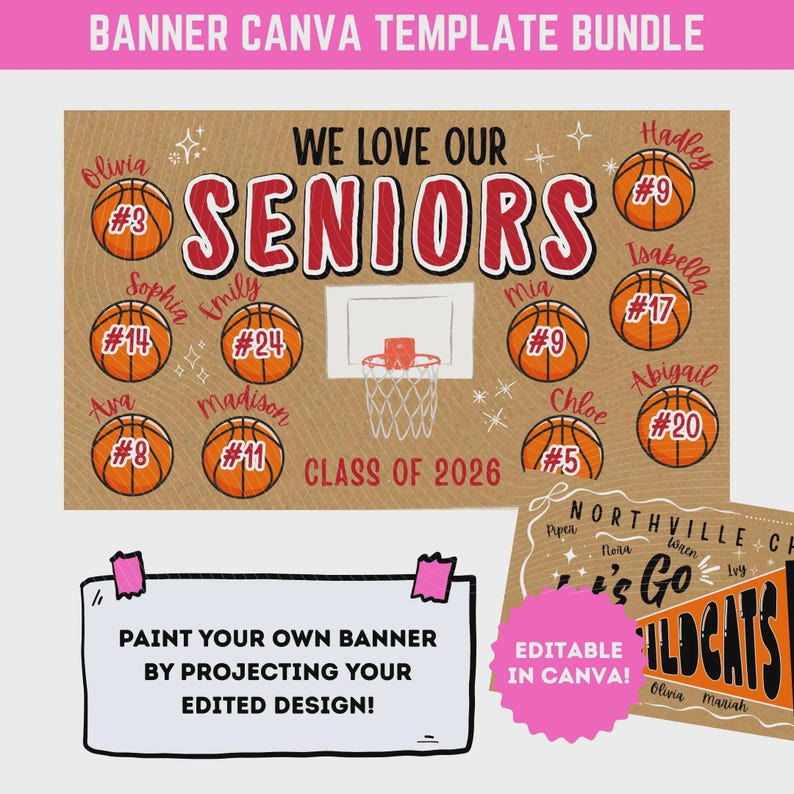 Project and Paint Basketball Team Butcher Paper Banner Template Sign Senior Night Banner Canva DIY Team Poster Bundle image 2